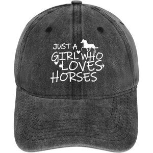Women's Black Fabric Soft Cotton Just Girl Who Loves Horse Trendy Baseball Cap